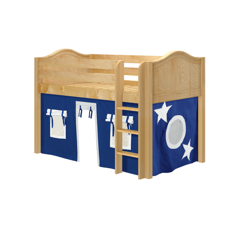 Maxtrix Twin Low Loft Bed with Straight Ladder + Curtain