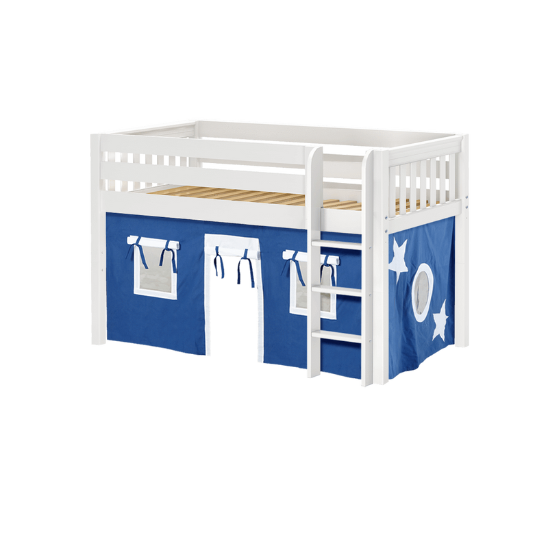 Maxtrix Twin Low Loft Bed with Straight Ladder + Curtain