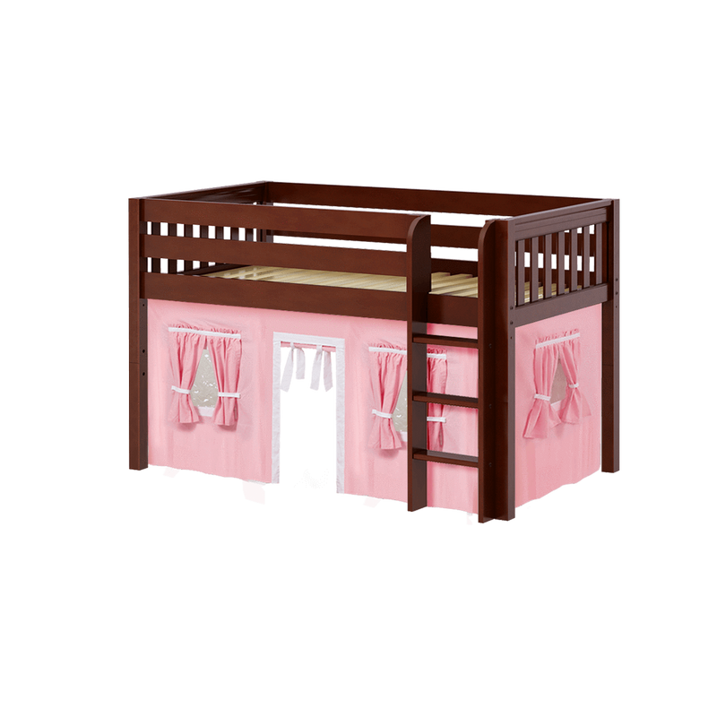 Maxtrix Twin Low Loft Bed with Straight Ladder + Curtain