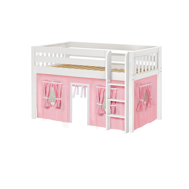 Maxtrix Twin Low Loft Bed with Straight Ladder + Curtain