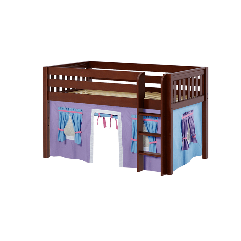 Maxtrix Twin Low Loft Bed with Straight Ladder + Curtain