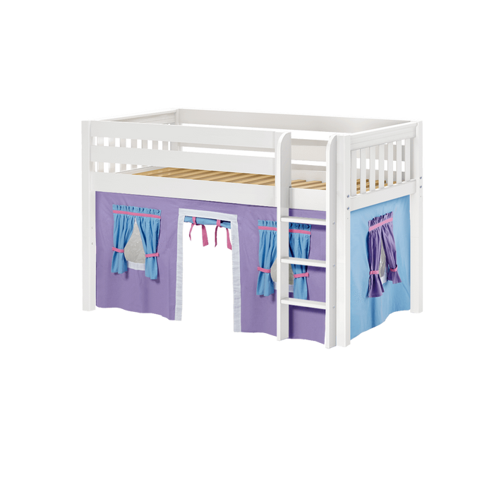 Maxtrix Twin Low Loft Bed with Straight Ladder + Curtain