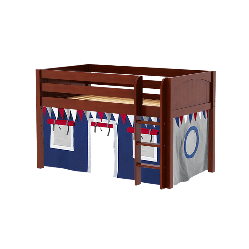 Maxtrix Twin Low Loft Bed with Straight Ladder + Curtain