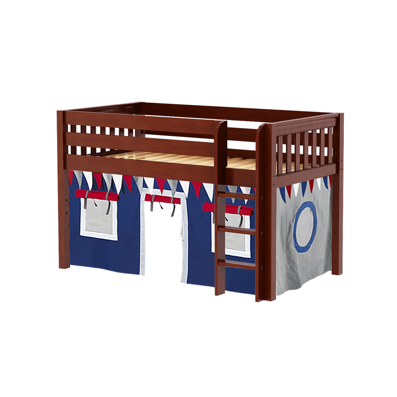 Maxtrix Twin Low Loft Bed with Straight Ladder + Curtain