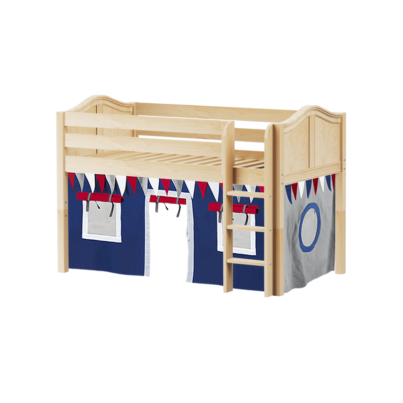 Maxtrix Twin Low Loft Bed with Straight Ladder + Curtain