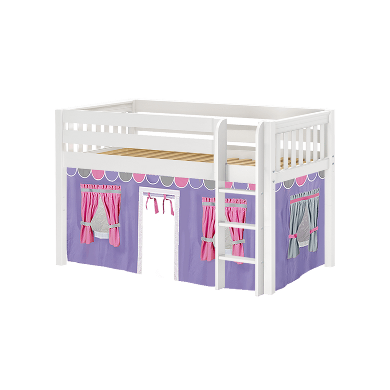 Maxtrix Twin Low Loft Bed with Straight Ladder + Curtain