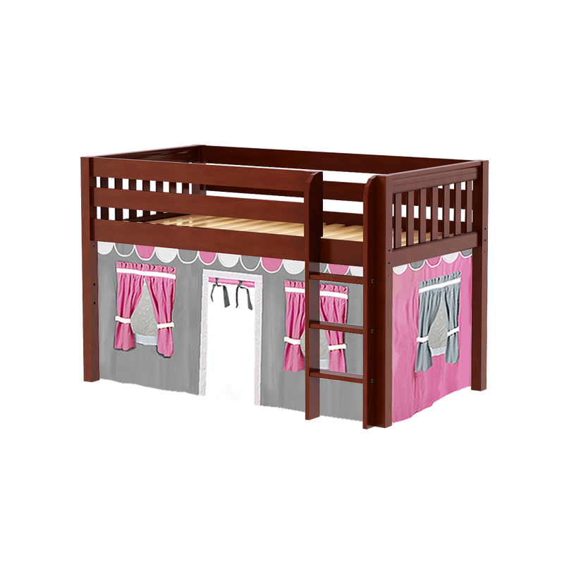 Maxtrix Twin Low Loft Bed with Straight Ladder + Curtain