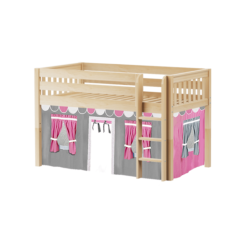 Maxtrix Twin Low Loft Bed with Straight Ladder + Curtain