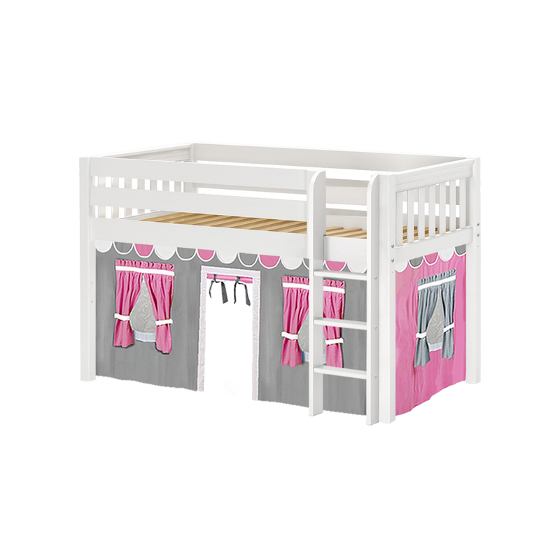 Maxtrix Twin Low Loft Bed with Straight Ladder + Curtain