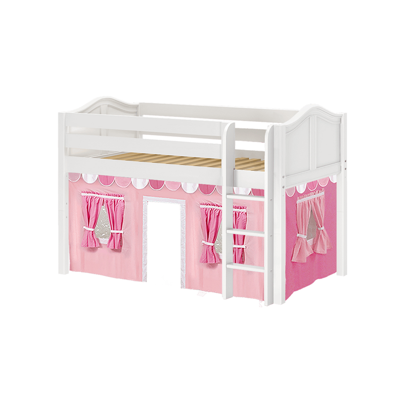 Maxtrix Twin Low Loft Bed with Straight Ladder + Curtain