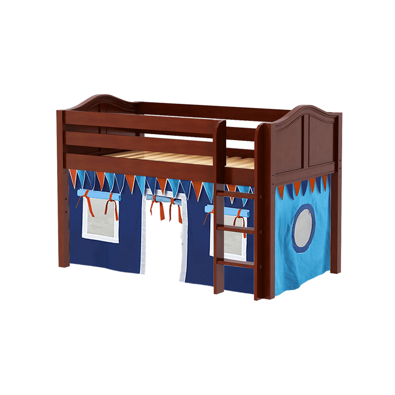 Maxtrix Twin Low Loft Bed with Straight Ladder + Curtain