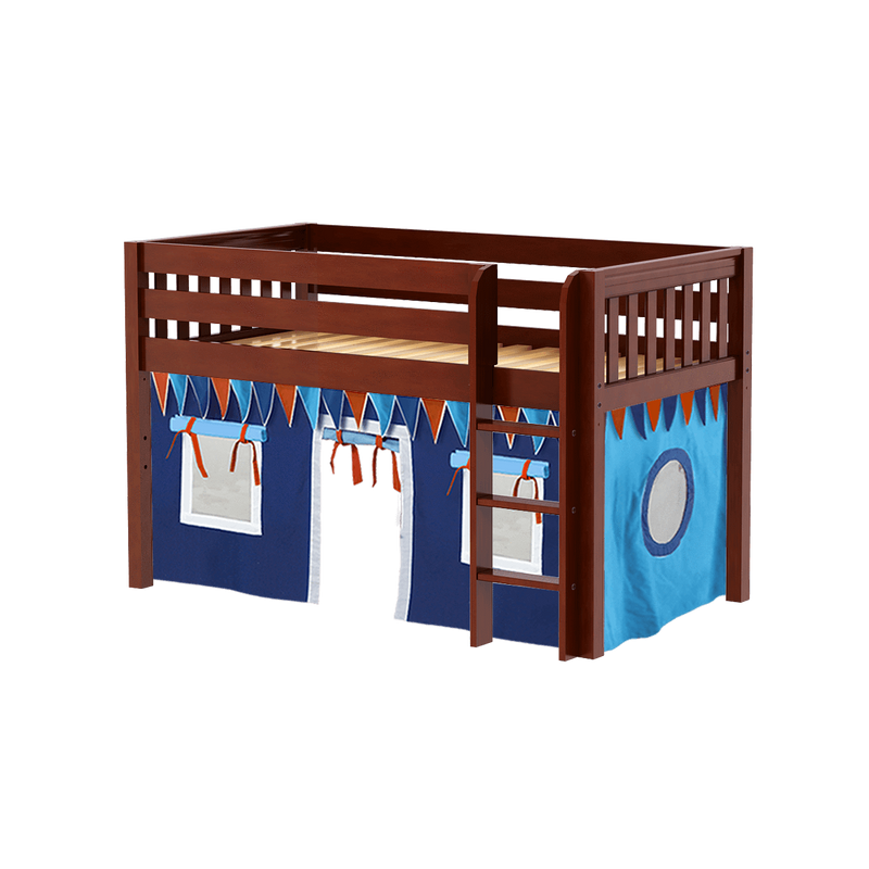 Maxtrix Twin Low Loft Bed with Straight Ladder + Curtain