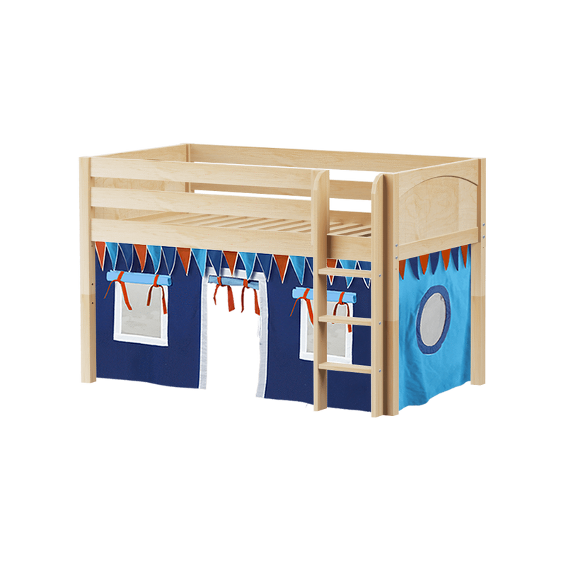 Maxtrix Twin Low Loft Bed with Straight Ladder + Curtain