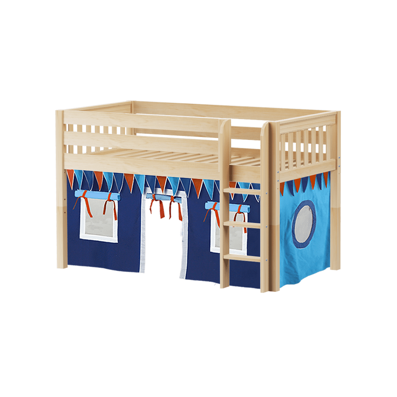 Maxtrix Twin Low Loft Bed with Straight Ladder + Curtain