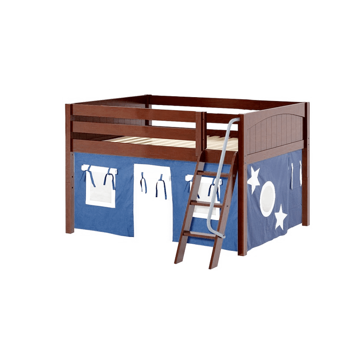 Maxtrix Full Low Loft Bed with Angled Ladder + Curtain