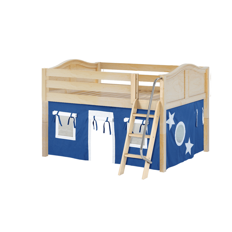 Maxtrix Full Low Loft Bed with Angled Ladder + Curtain