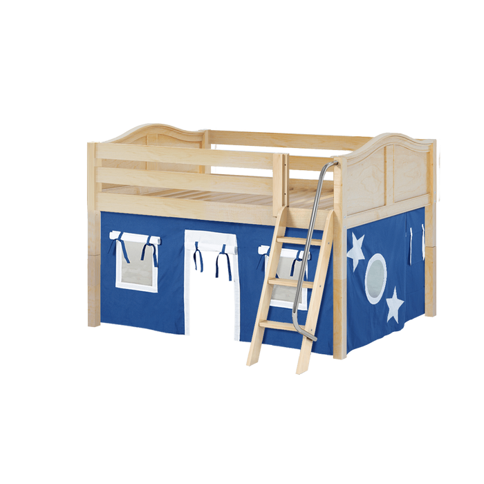Maxtrix Full Low Loft Bed with Angled Ladder + Curtain