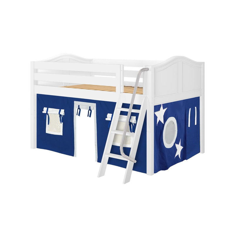 Maxtrix Full Low Loft Bed with Angled Ladder + Curtain