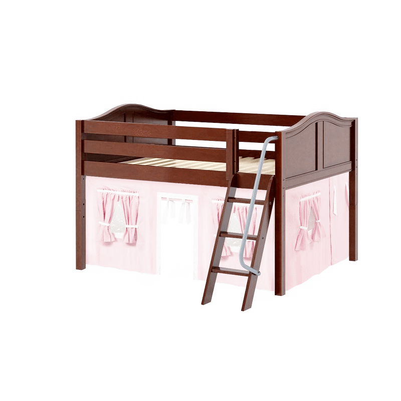 Maxtrix Full Low Loft Bed with Angled Ladder + Curtain