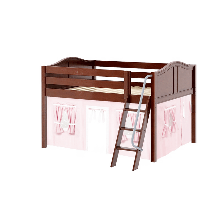 Maxtrix Full Low Loft Bed with Angled Ladder + Curtain
