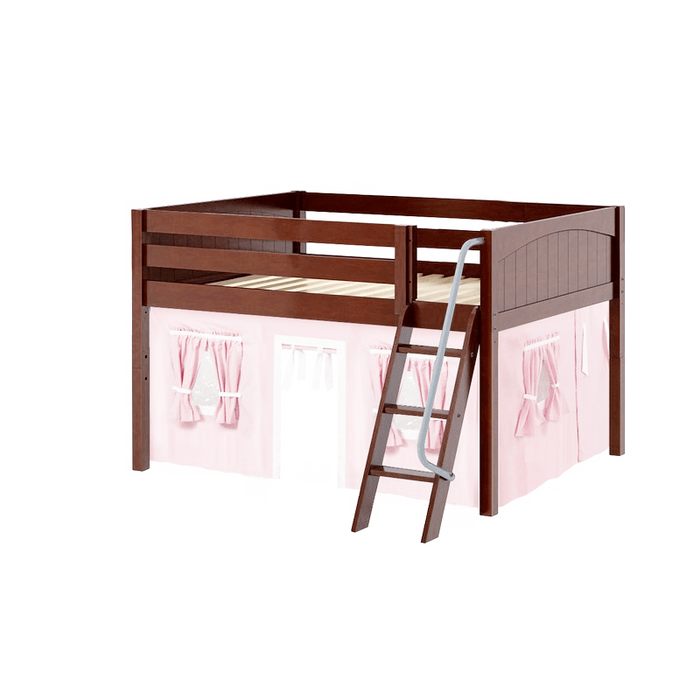 Maxtrix Full Low Loft Bed with Angled Ladder + Curtain