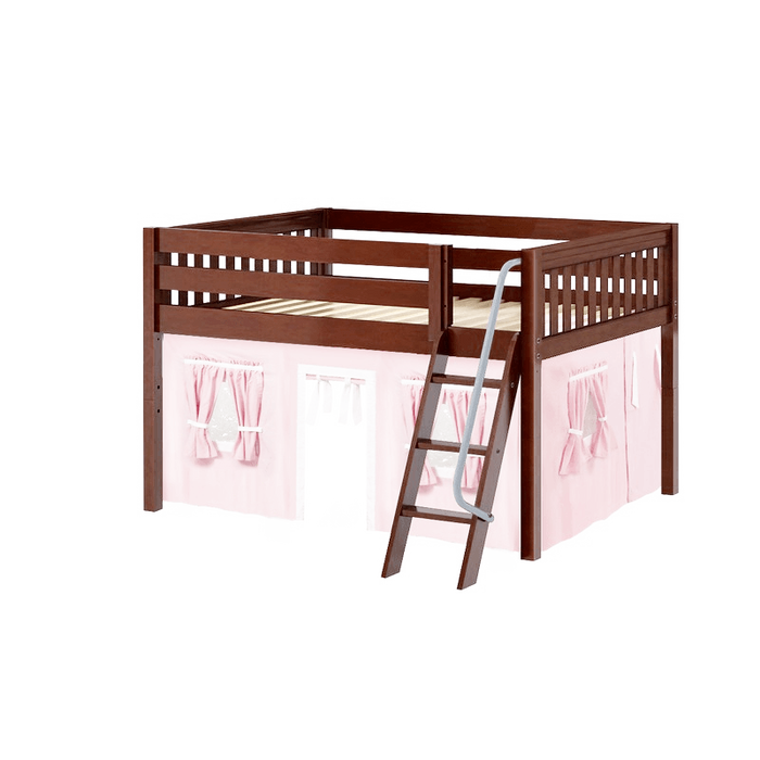 Maxtrix Full Low Loft Bed with Angled Ladder + Curtain