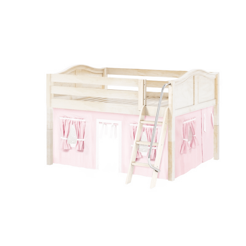 Maxtrix Full Low Loft Bed with Angled Ladder + Curtain