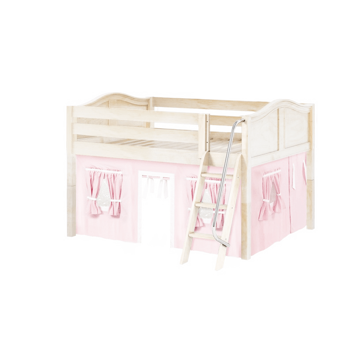 Maxtrix Full Low Loft Bed with Angled Ladder + Curtain