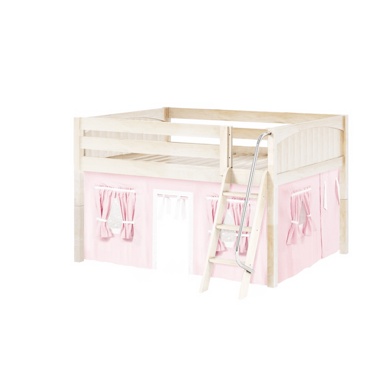 Maxtrix Full Low Loft Bed with Angled Ladder + Curtain
