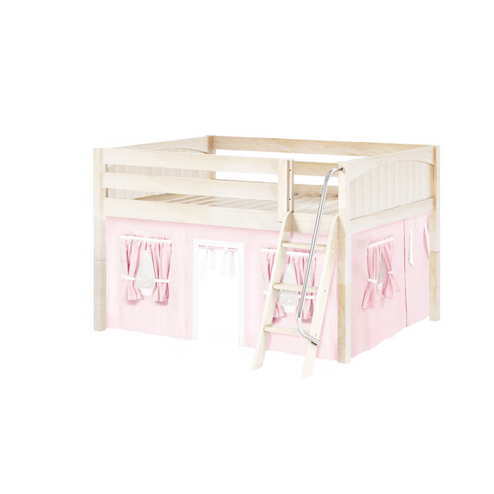 Maxtrix Full Low Loft Bed with Angled Ladder + Curtain