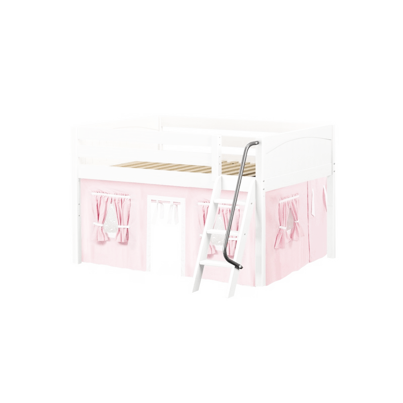 Maxtrix Full Low Loft Bed with Angled Ladder + Curtain
