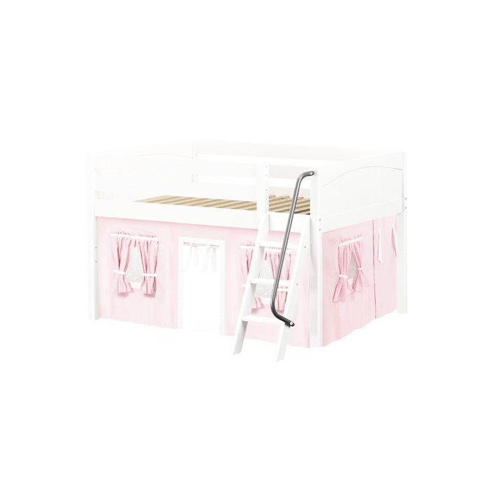 Maxtrix Full Low Loft Bed with Angled Ladder + Curtain