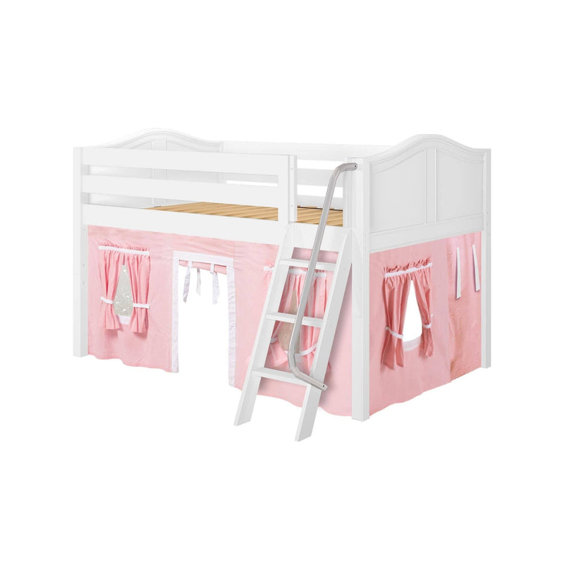 Maxtrix Full Low Loft Bed with Angled Ladder + Curtain