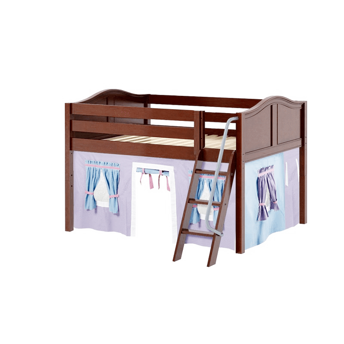 Maxtrix Full Low Loft Bed with Angled Ladder + Curtain
