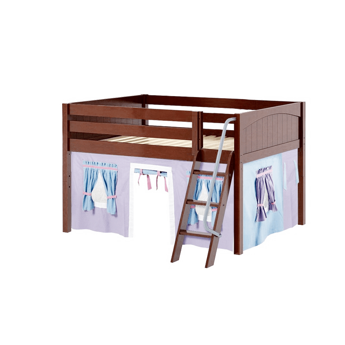 Maxtrix Full Low Loft Bed with Angled Ladder + Curtain