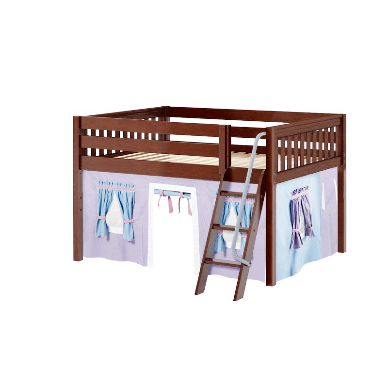 Maxtrix Full Low Loft Bed with Angled Ladder + Curtain