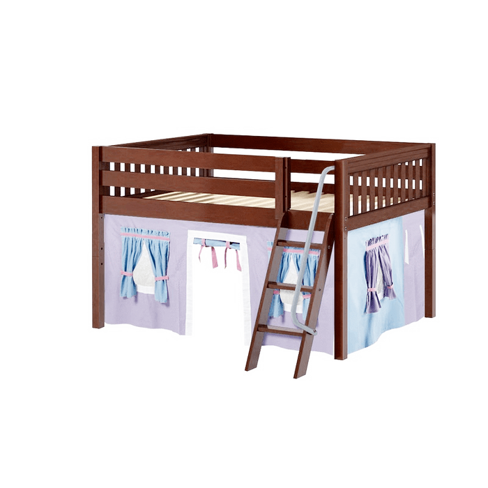 Maxtrix Full Low Loft Bed with Angled Ladder + Curtain