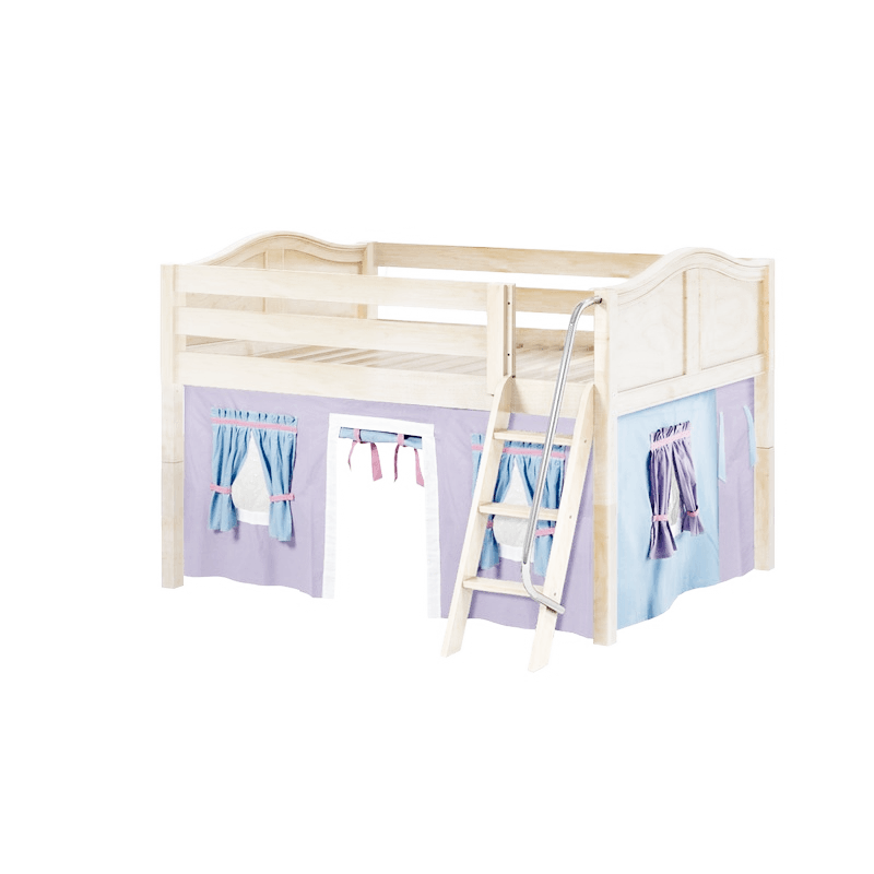 Maxtrix Full Low Loft Bed with Angled Ladder + Curtain
