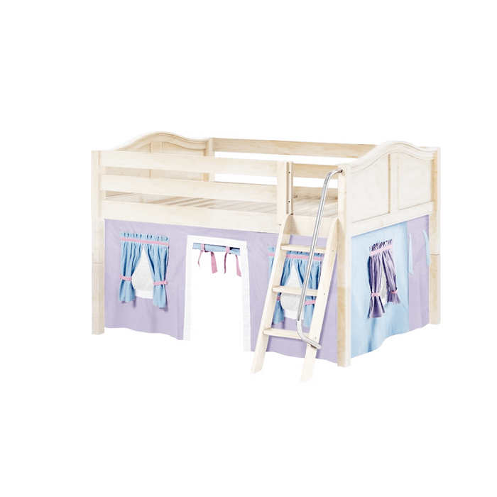 Maxtrix Full Low Loft Bed with Angled Ladder + Curtain