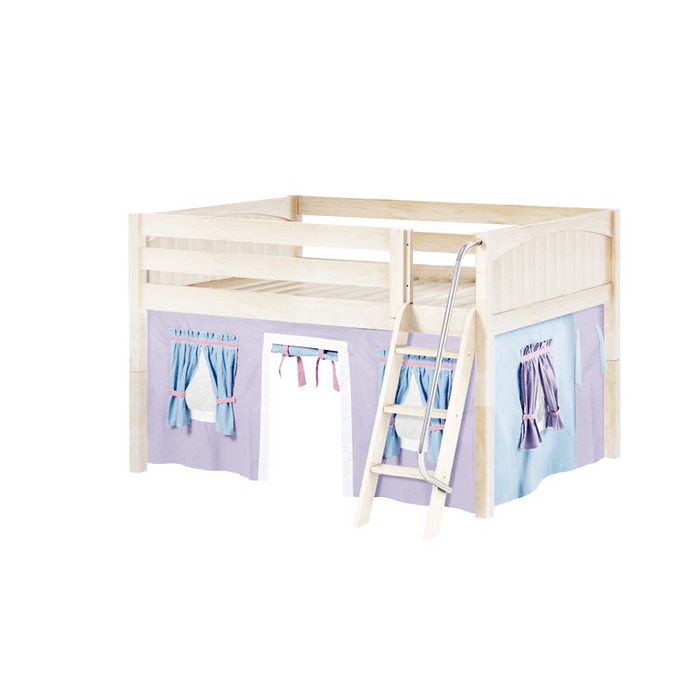 Maxtrix Full Low Loft Bed with Angled Ladder + Curtain