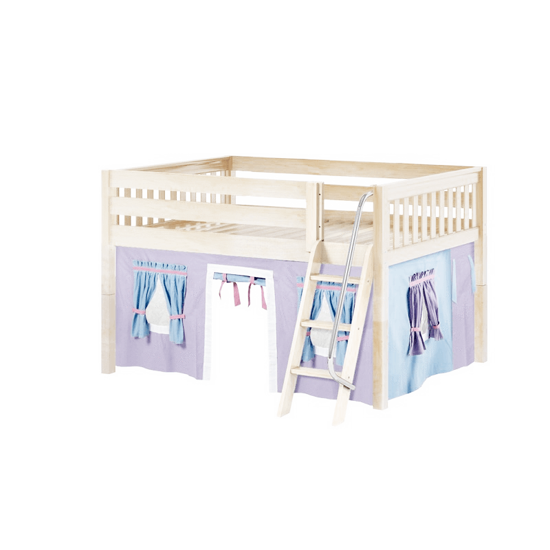 Maxtrix Full Low Loft Bed with Angled Ladder + Curtain