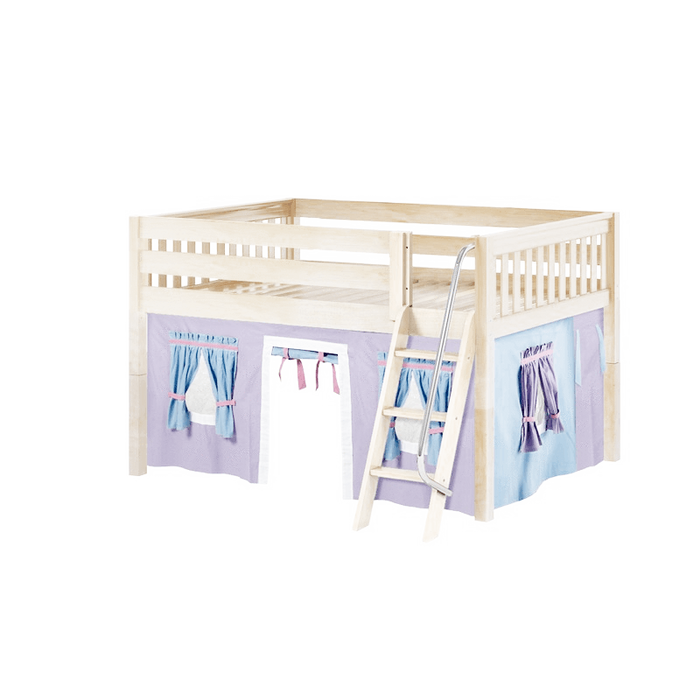 Maxtrix Full Low Loft Bed with Angled Ladder + Curtain