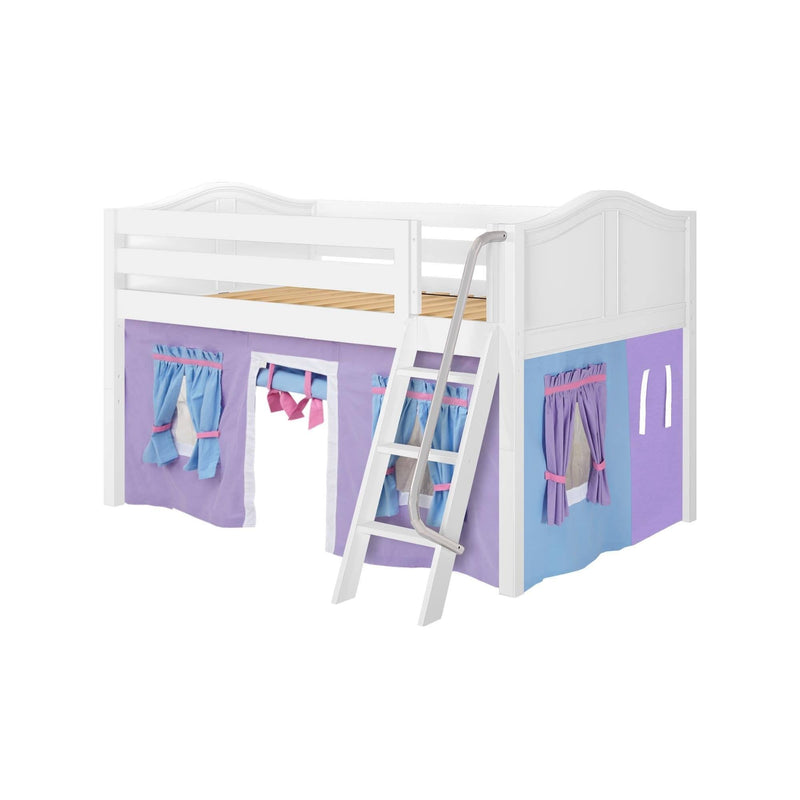 Maxtrix Full Low Loft Bed with Angled Ladder + Curtain