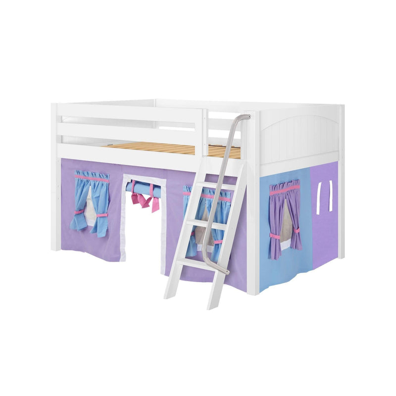 Maxtrix Full Low Loft Bed with Angled Ladder + Curtain