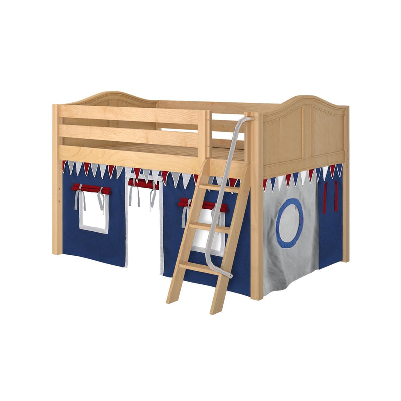 Maxtrix Full Low Loft Bed with Angled Ladder + Curtain