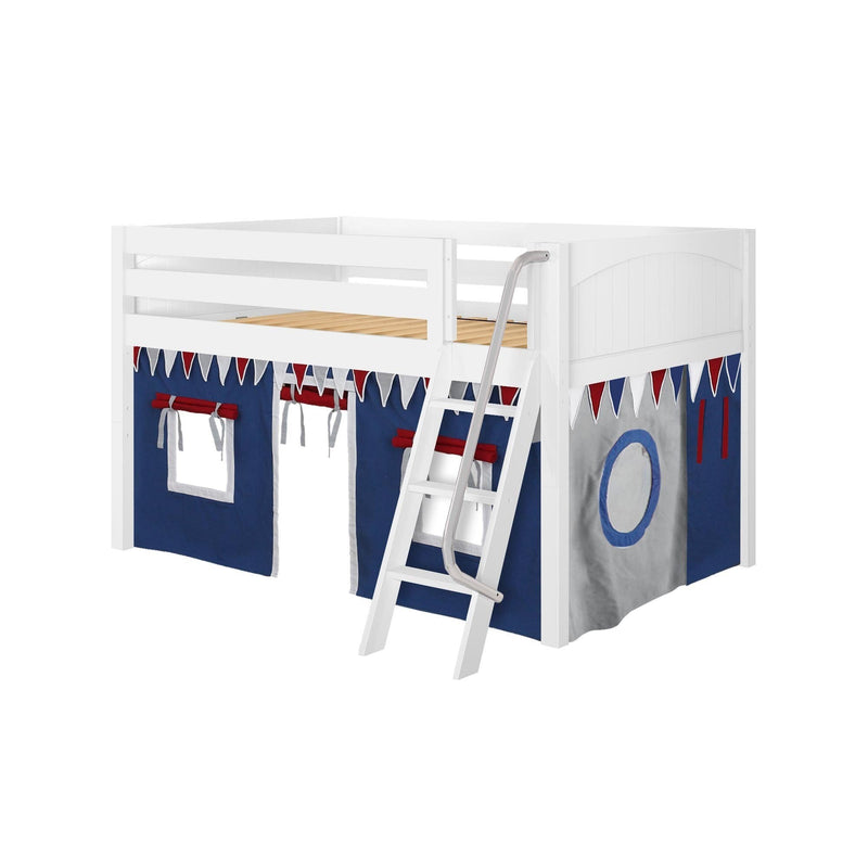 Maxtrix Full Low Loft Bed with Angled Ladder + Curtain