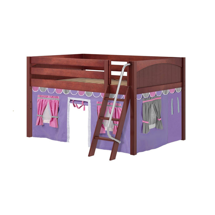Maxtrix Full Low Loft Bed with Angled Ladder + Curtain