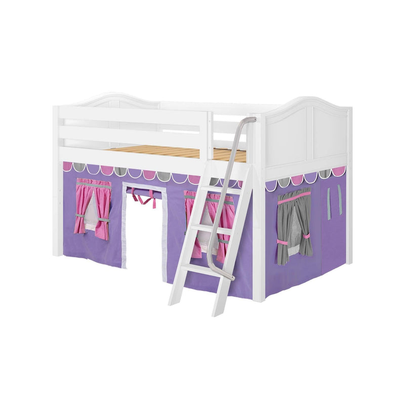 Maxtrix Full Low Loft Bed with Angled Ladder + Curtain