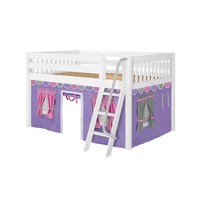 Maxtrix Full Low Loft Bed with Angled Ladder + Curtain