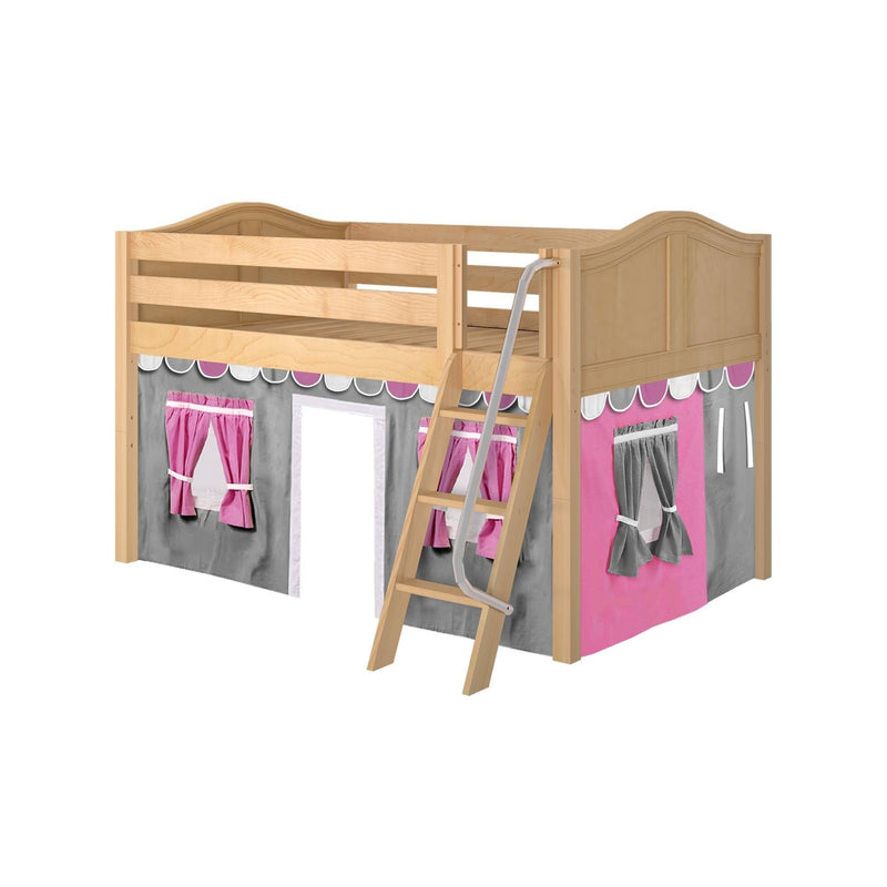 Maxtrix Full Low Loft Bed with Angled Ladder + Curtain